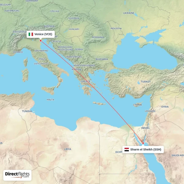 Sharm el Sheikh - Venice direct flight map