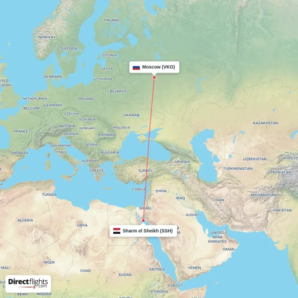 Sharm el Sheikh - Moscow direct flight map