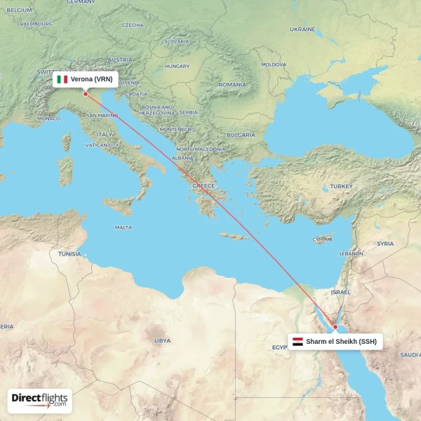 Sharm el Sheikh - Verona direct flight map
