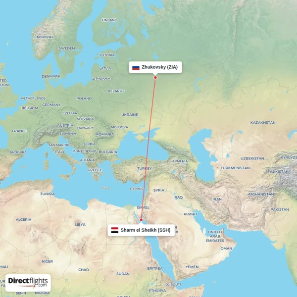 Sharm el Sheikh - Zhukovsky direct flight map