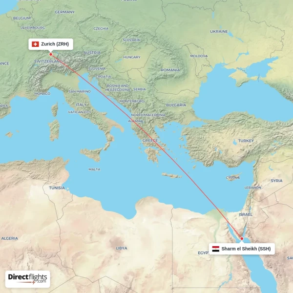 Sharm el Sheikh - Zurich direct flight map