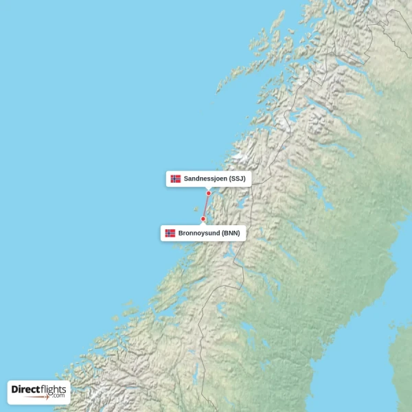 Sandnessjoen - Bronnoysund direct flight map