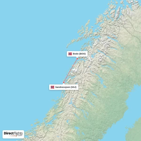 Sandnessjoen - Bodo direct flight map