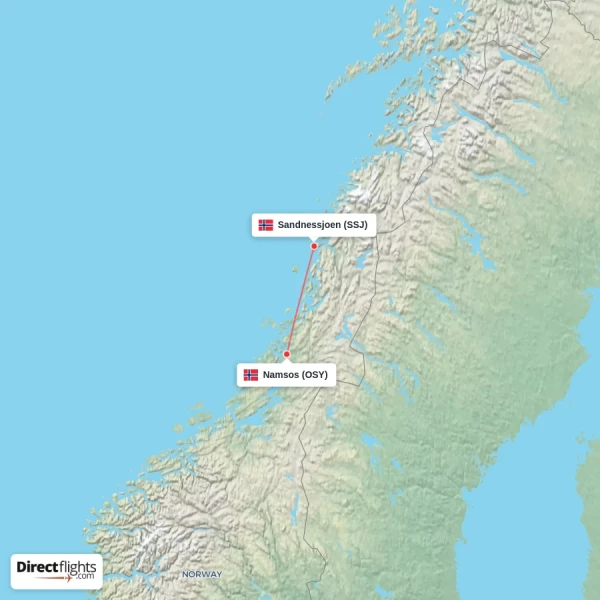 Sandnessjoen - Namsos direct flight map