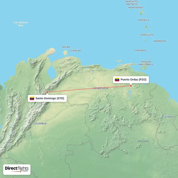 Santo Domingo - Puerto Ordaz direct flight map