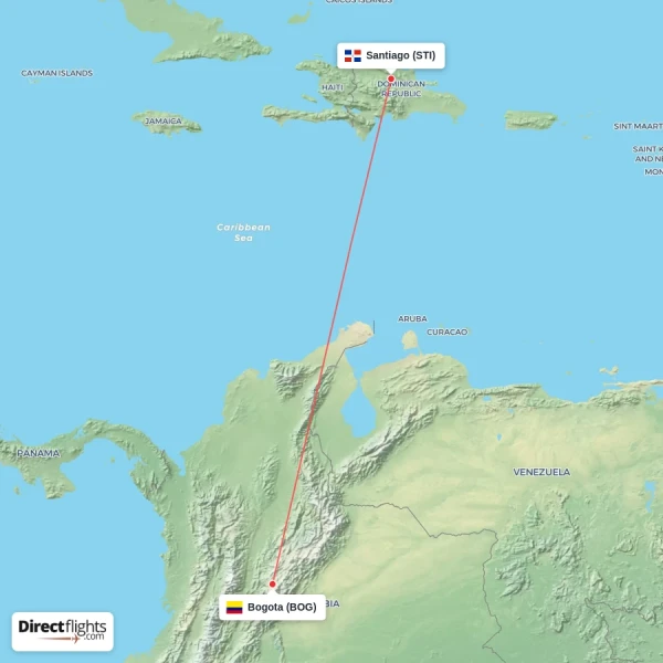 Santiago - Bogota direct flight map