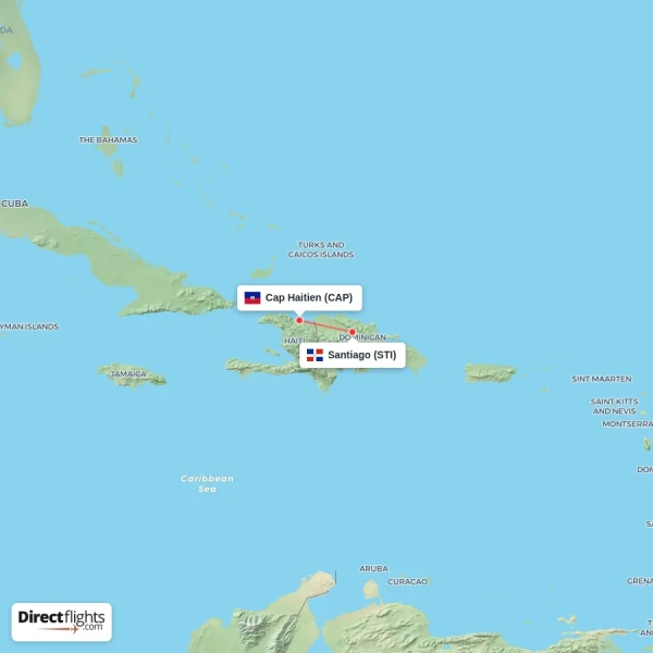 Santiago - Cap Haitien direct flight map