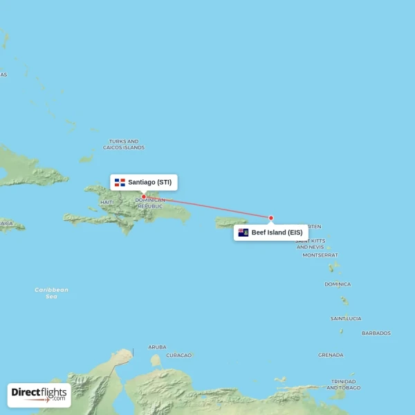 Santiago - Beef Island direct flight map