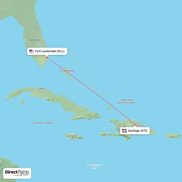 Santiago - Fort Lauderdale direct flight map