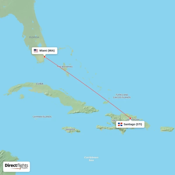 Santiago - Miami direct flight map