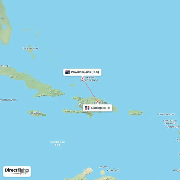 Santiago - Providenciales direct flight map