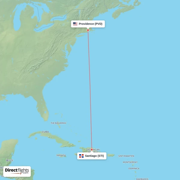 Santiago - Providence direct flight map