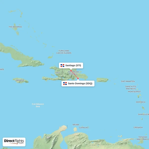 Santiago - Santo Domingo direct flight map
