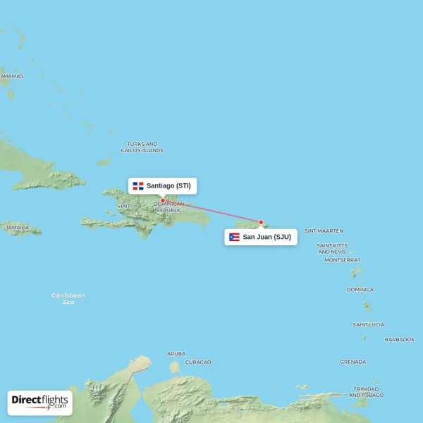 Santiago - San Juan direct flight map
