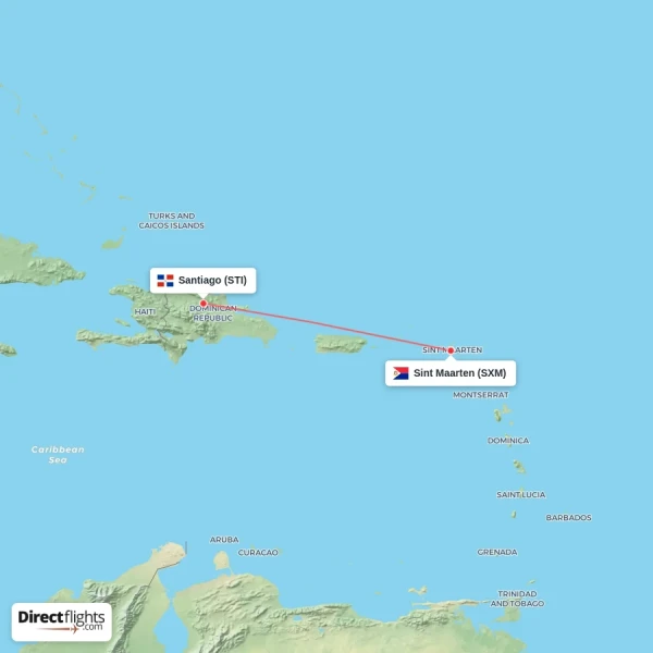 Santiago - Sint Maarten direct flight map
