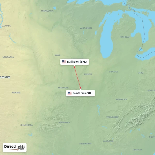 Saint Louis - Burlington direct flight map