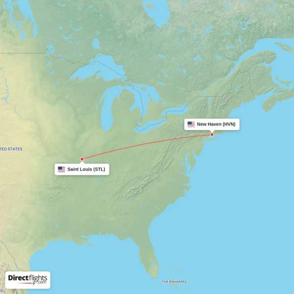 Saint Louis - New Haven direct flight map