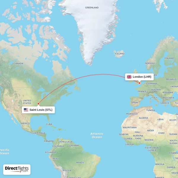 Saint Louis - London direct flight map