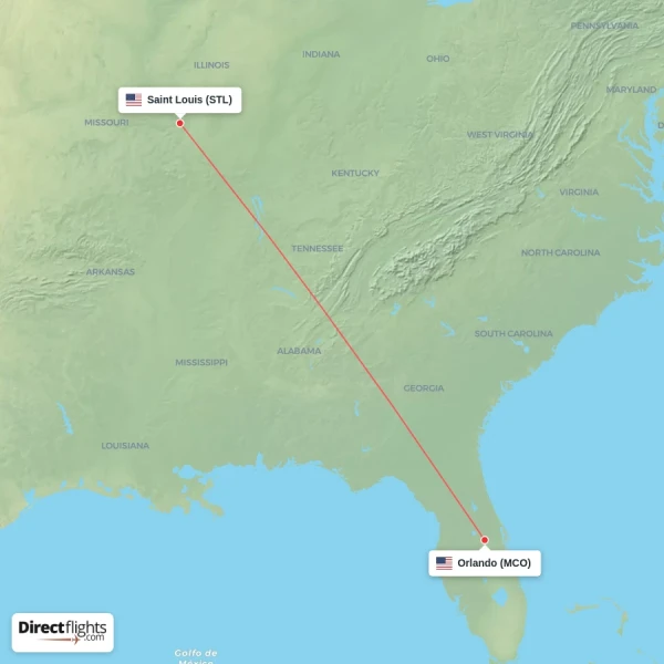Saint Louis - Orlando direct flight map