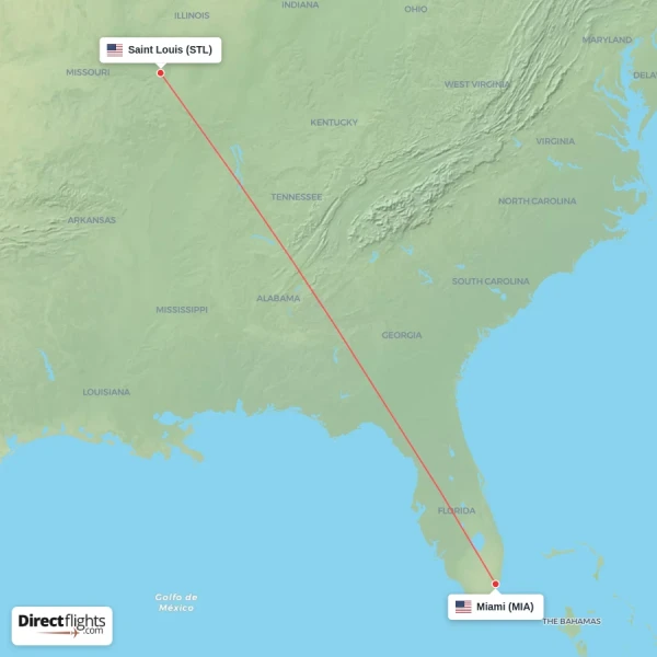 Saint Louis - Miami direct flight map