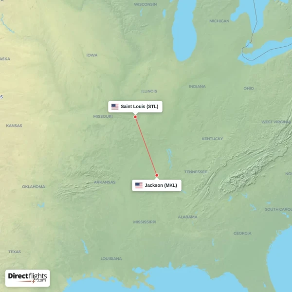Saint Louis - Jackson direct flight map