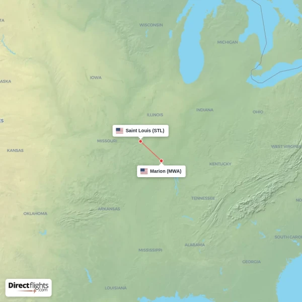 Saint Louis - Marion direct flight map