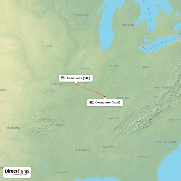 Saint Louis - Owensboro direct flight map