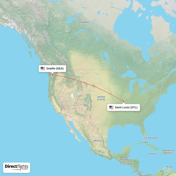 Saint Louis - Seattle direct flight map