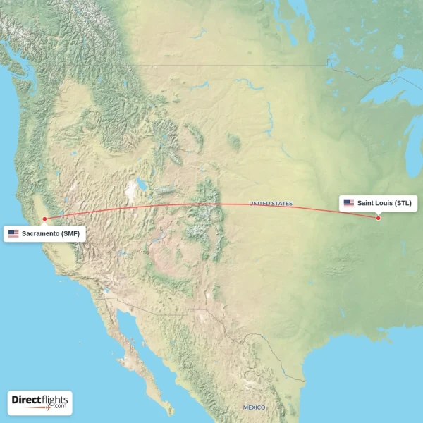 Saint Louis - Sacramento direct flight map