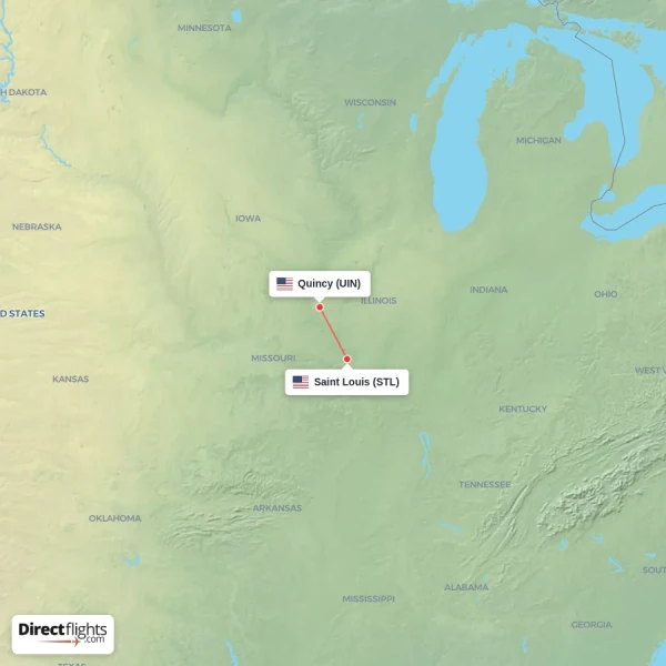 Saint Louis - Quincy direct flight map