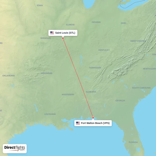 Saint Louis - Fort Walton Beach direct flight map
