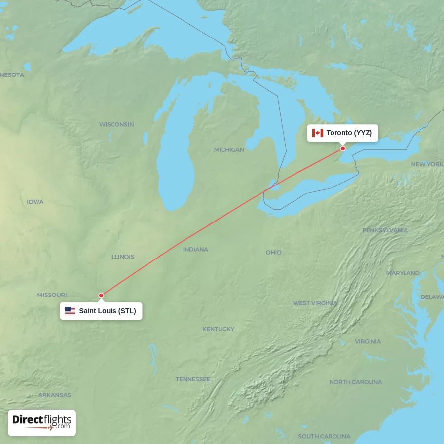 STL - YYZ route map