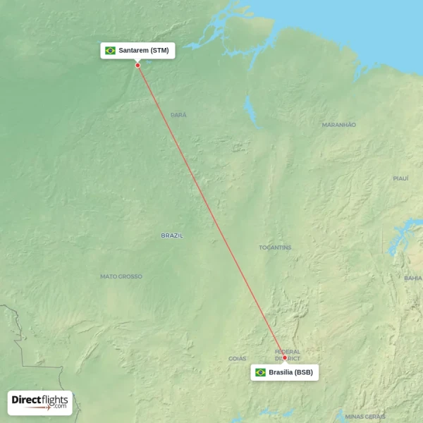 Santarem - Brasilia direct flight map