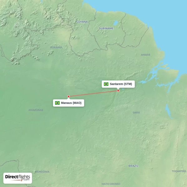 Santarem - Manaus direct flight map