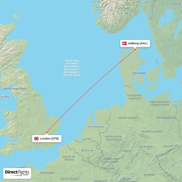 London - Aalborg direct flight map