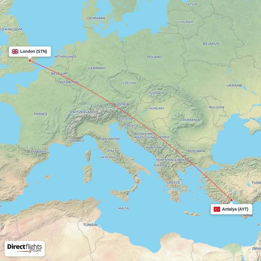 STN - AYT route map