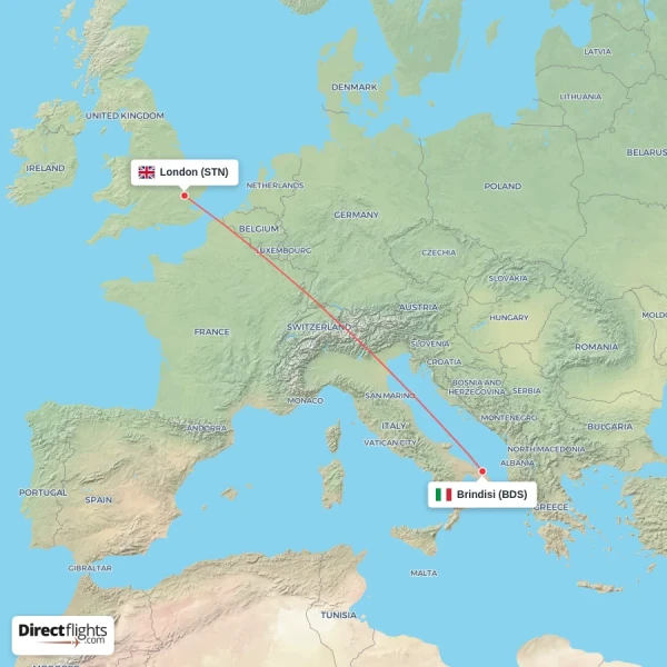London - Brindisi direct flight map