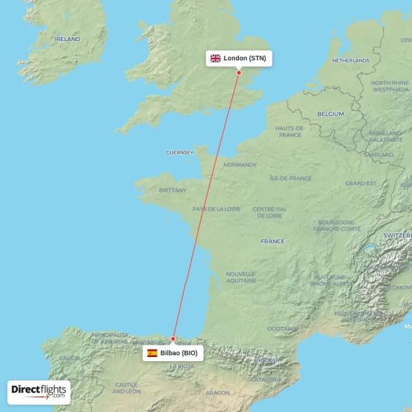 London - Bilbao direct flight map