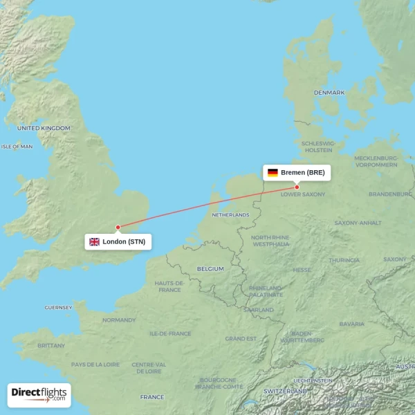 London - Bremen direct flight map