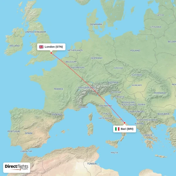 London - Bari direct flight map