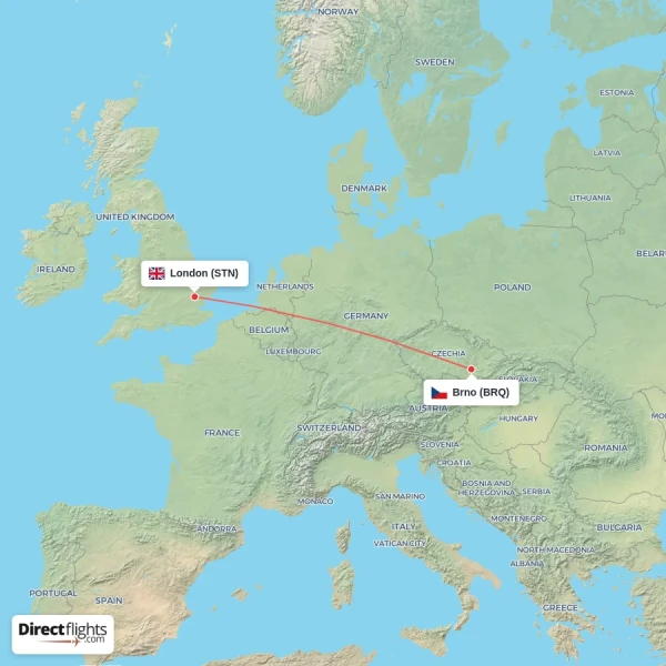 London - Brno direct flight map