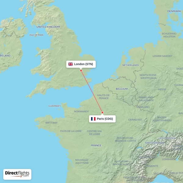 London - Paris direct flight map