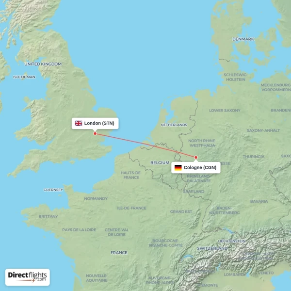 London - Cologne direct flight map