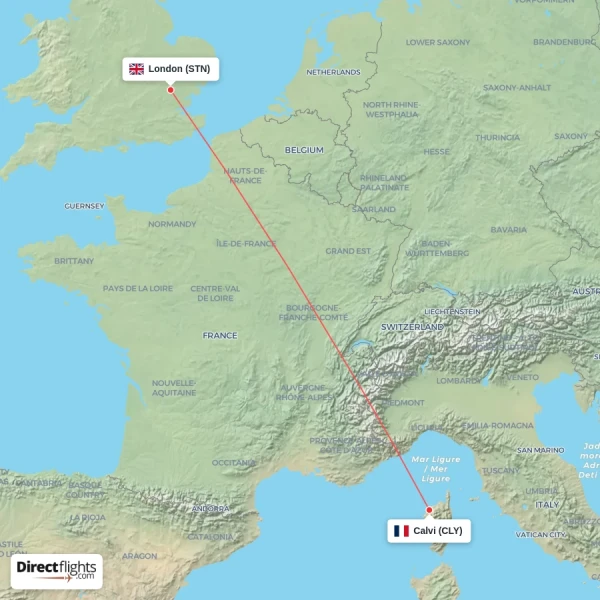 London - Calvi direct flight map