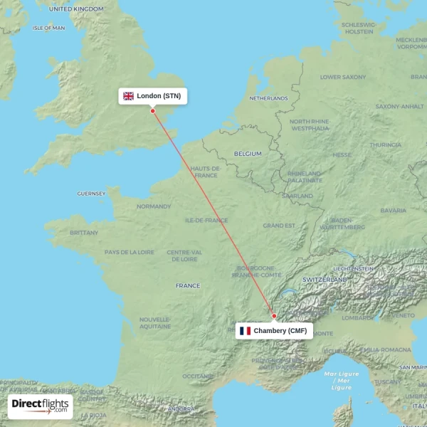 London - Chambery direct flight map