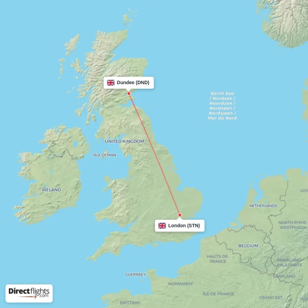 London - Dundee direct flight map