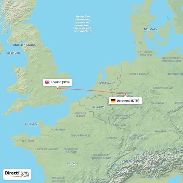London - Dortmund direct flight map