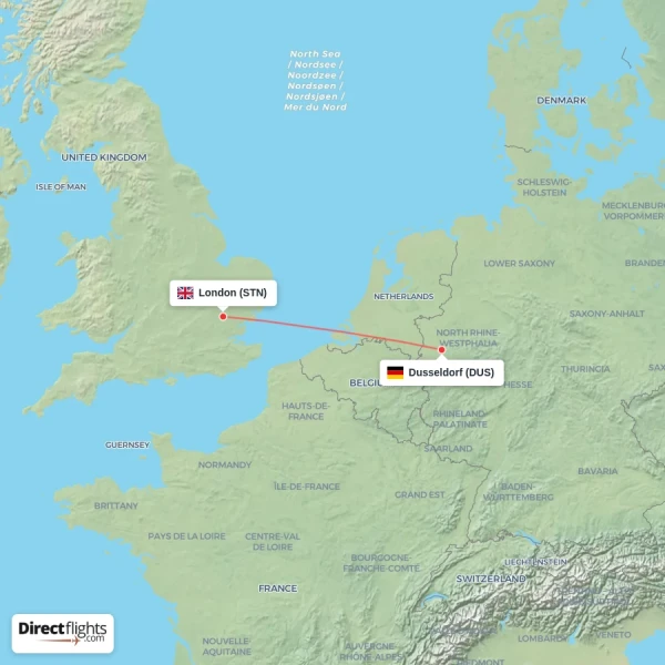London - Dusseldorf direct flight map