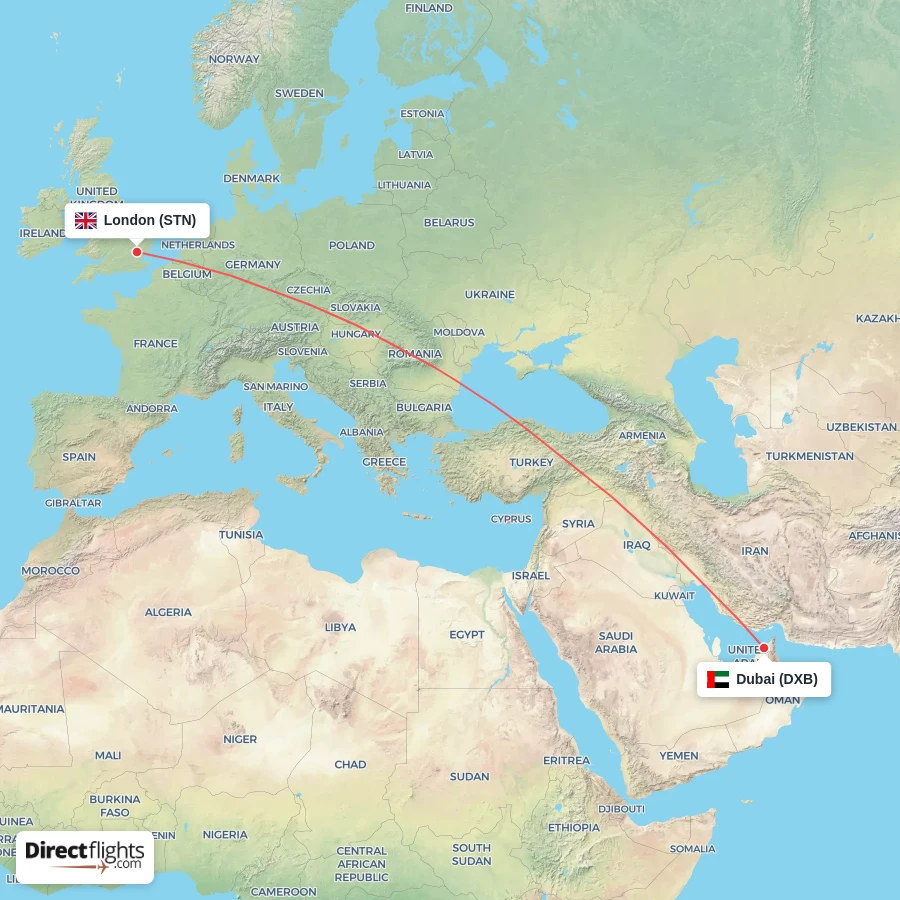 STN - DXB route map