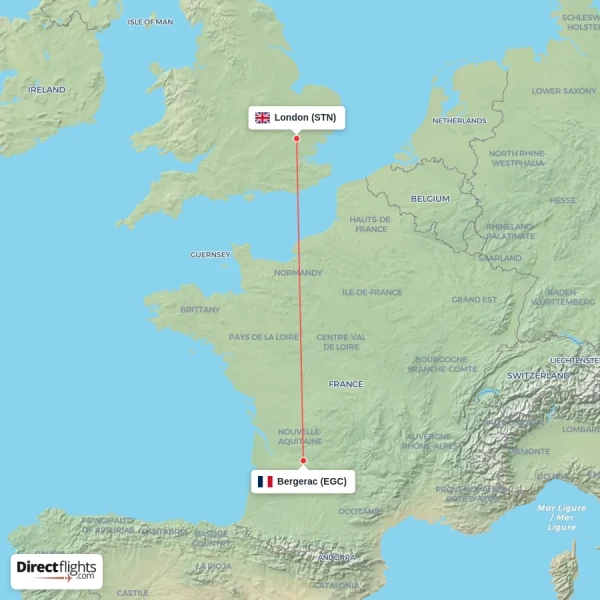 London - Bergerac direct flight map